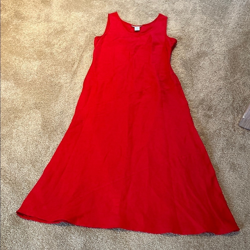 Jillian Jones Vtg Linen Blend Sleeveless Cut Bias Fit n Flare Scoop Red Dress 4